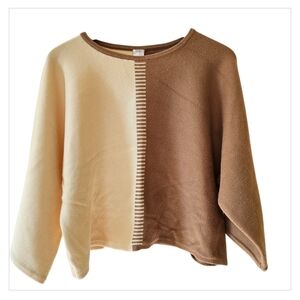 Marla Wynne Layers Two-Tone Cream and Brown Dolman Sleeve Sweater Sz Large